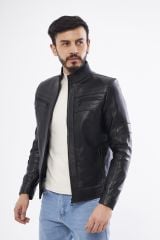 DERİNSS DER101 Hakiki Deri Erkek Siyah Mont