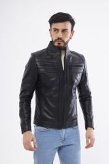 DERİNSS DER101 Hakiki Deri Erkek Siyah Mont