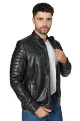 DERİNSS DER105 Hakiki Deri Erkek Siyah Mont