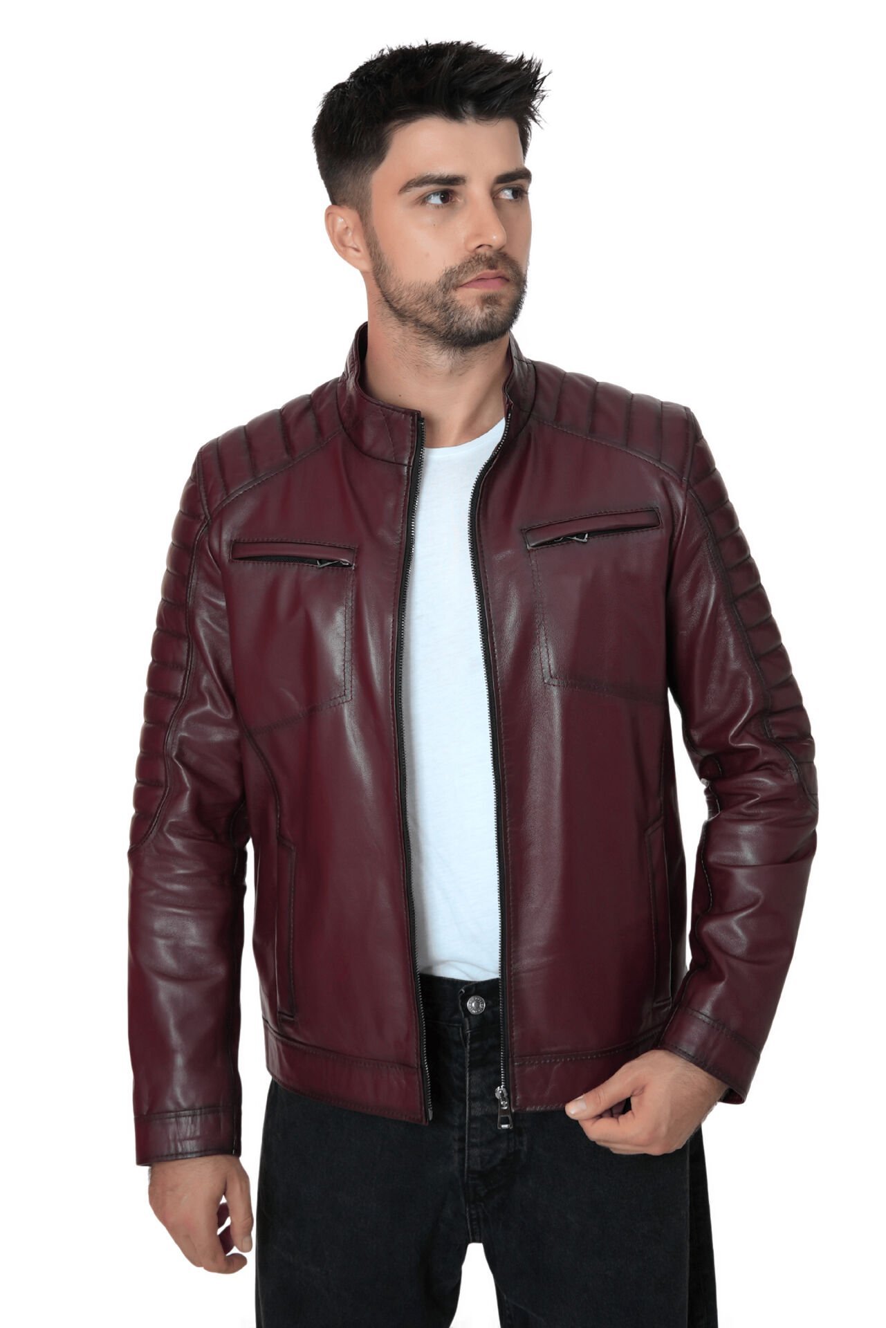 DERİNSS DER105 Hakiki Deri Erkek Bordo Mont