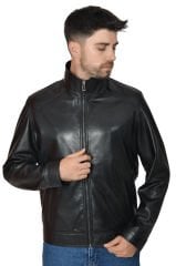 DERİNSS DER153 Hakiki Deri Erkek Siyah Mont