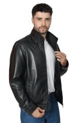 DERİNSS DER153 Hakiki Deri Erkek Siyah Mont