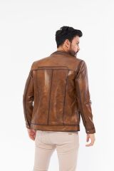 DERİNSS DER166 Hakiki Deri Erkek Taba Mont