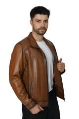 DERİNSS DER153 Hakiki Deri Erkek Taba Mont