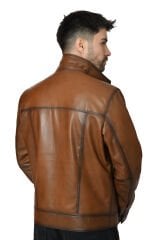 DERİNSS DER153 Hakiki Deri Erkek Taba Mont