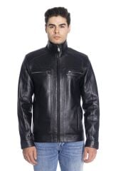 DERİNSS DER166 Hakiki Deri Erkek Siyah Mont