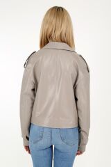 DERİNSS DKA1034 Hakiki Deri Kadın Bej Oversize Mont