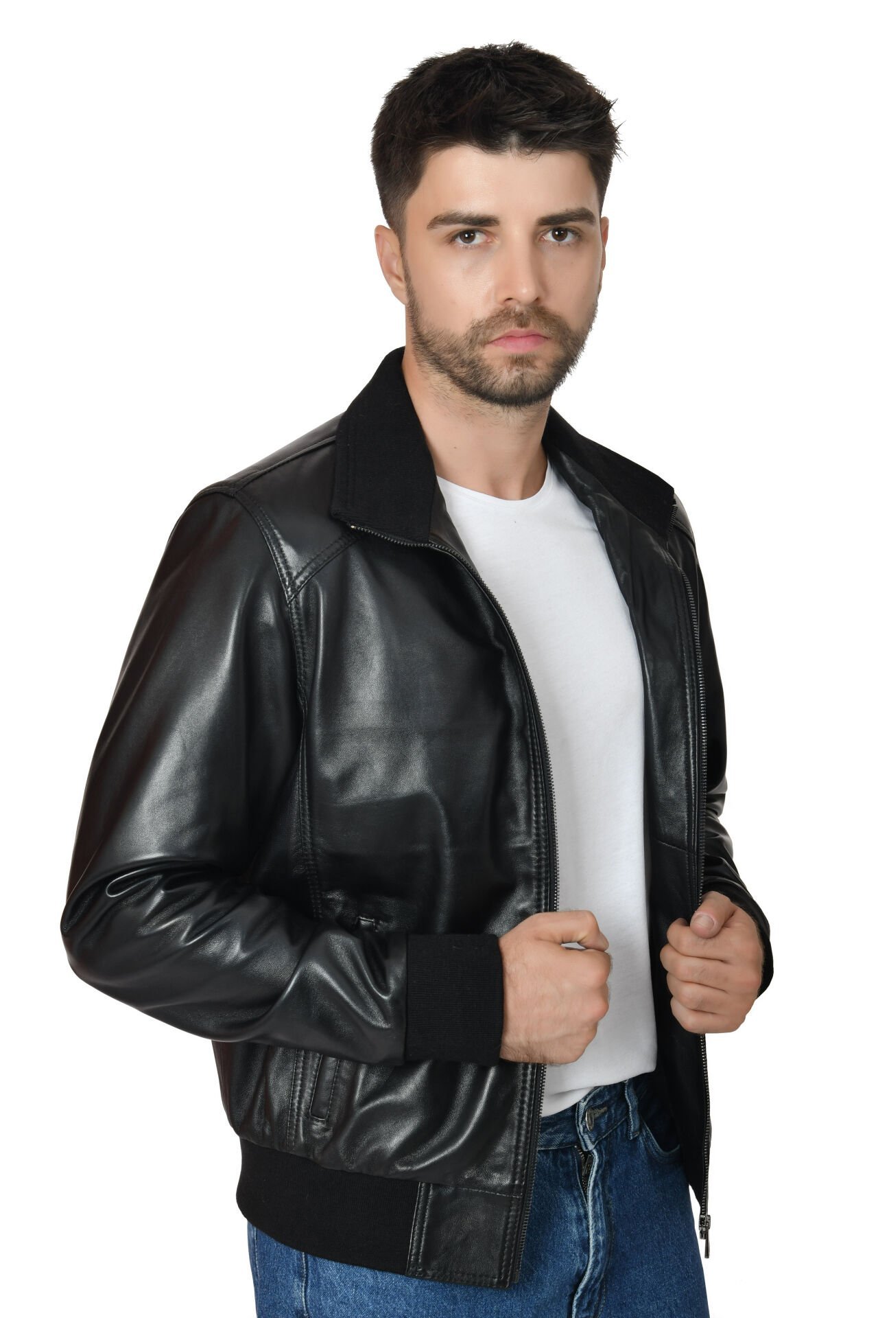 DERİNSS DER120 Hakiki Deri Erkek Siyah Mont