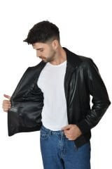 DERİNSS DER120 Hakiki Deri Erkek Siyah Mont