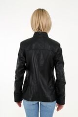 DERİNSS DKA1001 Hakiki Deri Kadın Siyah Mont