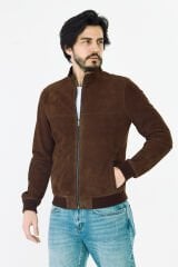 DERİNSS DER064 Hakiki Deri Erkek Süet Çift Taraflı Kahverengi Mont