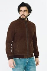 DERİNSS DER064 Hakiki Deri Erkek Süet Çift Taraflı Kahverengi Mont