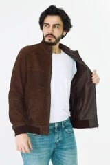 DERİNSS DER064 Hakiki Deri Erkek Süet Çift Taraflı Kahverengi Mont