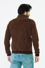 DERİNSS DER064 Hakiki Deri Erkek Süet Çift Taraflı Kahverengi Mont