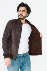 DERİNSS DER064 Hakiki Deri Erkek Süet Çift Taraflı Kahverengi Mont