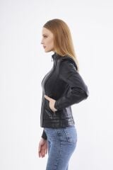 DERİNSS DKA2325 Hakiki Deri Kadın Siyah Mont