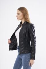 DERİNSS DKA2325 Hakiki Deri Kadın Siyah Mont