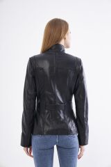 DERİNSS DKA2364 Hakiki Deri Kadın Siyah Mont