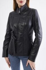 DERİNSS DKA2364 Hakiki Deri Kadın Siyah Mont