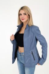 DERİNSS DKA1001 Hakiki Deri Kadın Mavi Mont
