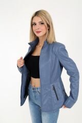 DERİNSS DKA1001 Hakiki Deri Kadın Mavi Mont