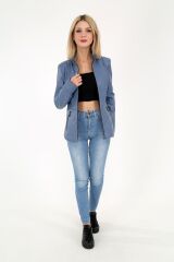 DERİNSS DKA1001 Hakiki Deri Kadın Mavi Mont