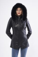 DERİNSS DKA2332 Hakiki Deri Kadın Siyah Mont