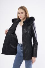 DERİNSS DKA2332 Hakiki Deri Kadın Siyah Mont