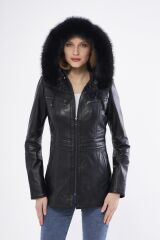 DERİNSS DKA2332 Hakiki Deri Kadın Siyah Mont