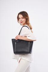 DERİNSS Hakiki Deri Kadın Siyah Omuz Çantası _ DKB515