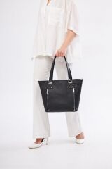 DERİNSS Hakiki Deri Kadın Siyah Omuz Çantası _ DKB515