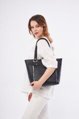 DERİNSS Hakiki Deri Kadın Siyah Omuz Çantası _ DKB515