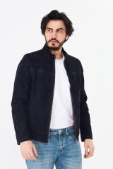 DERİNSS DER055 Hakiki Deri Erkek Süet Çift Taraflı Lacivert Mont