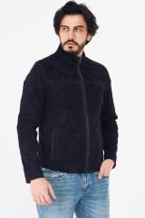 DERİNSS DER055 Hakiki Deri Erkek Süet Çift Taraflı Lacivert Mont