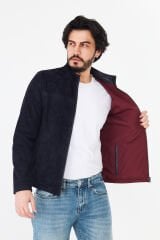 DERİNSS DER055 Hakiki Deri Erkek Süet Çift Taraflı Lacivert Mont