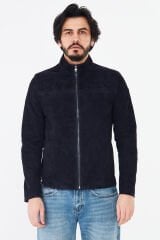 DERİNSS DER055 Hakiki Deri Erkek Süet Çift Taraflı Lacivert Mont