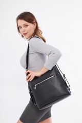 DERİNSS Hakiki Deri Kadın Siyah Sırt ve Omuz Çantası _ DKB501