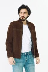 DERİNSS DER055 Hakiki Deri Erkek Süet Kahverengi Mont