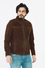 DERİNSS DER055 Hakiki Deri Erkek Süet Kahverengi Mont