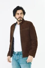 DERİNSS DER055 Hakiki Deri Erkek Süet Kahverengi Mont