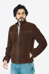 DERİNSS DER055 Hakiki Deri Erkek Süet Kahverengi Mont
