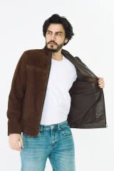 DERİNSS DER055 Hakiki Deri Erkek Süet Kahverengi Mont