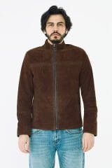 DERİNSS DER055 Hakiki Deri Erkek Süet Kahverengi Mont