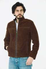 DERİNSS DER055 Hakiki Deri Erkek Süet Kahverengi Mont