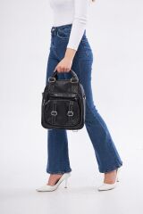 DERİNSS Hakiki Deri Kadın Siyah Sırt ve Omuz Çantası _ DKB004