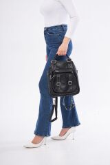 DERİNSS Hakiki Deri Kadın Siyah Sırt ve Omuz Çantası _ DKB004