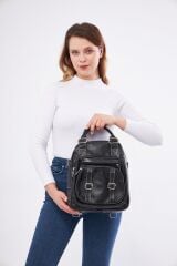 DERİNSS Hakiki Deri Kadın Siyah Sırt ve Omuz Çantası _ DKB004