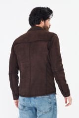 DERİNSS DER077  Hakiki Deri Erkek Süet Kahverengi Gömlek