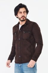 DERİNSS DER077  Hakiki Deri Erkek Süet Kahverengi Gömlek