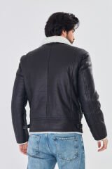 DERİNSS DER421 Hakiki Deri Erkek Beyaz Kürklü Kışlık Mont